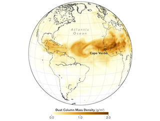 A satellite image of the dust plume captured on June 28.